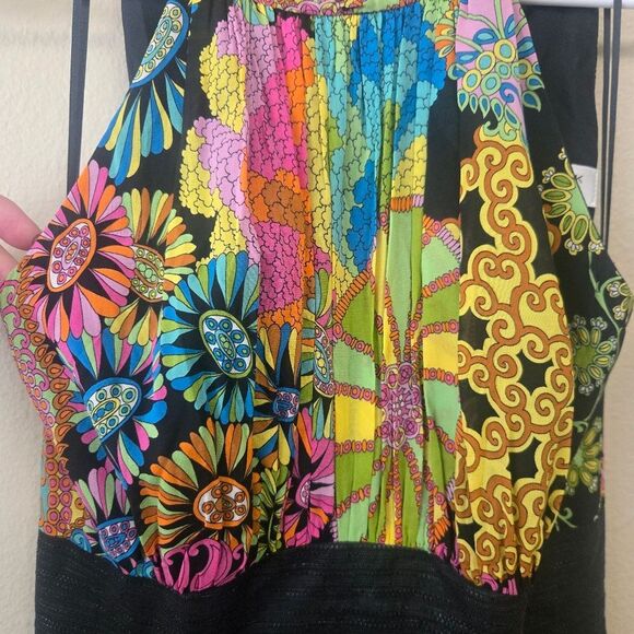 TRINA TURK Ibis Silk Scarf Halter Sheath Dress Black Vibrant Multicolor Size 2 - Picture 4 of 16